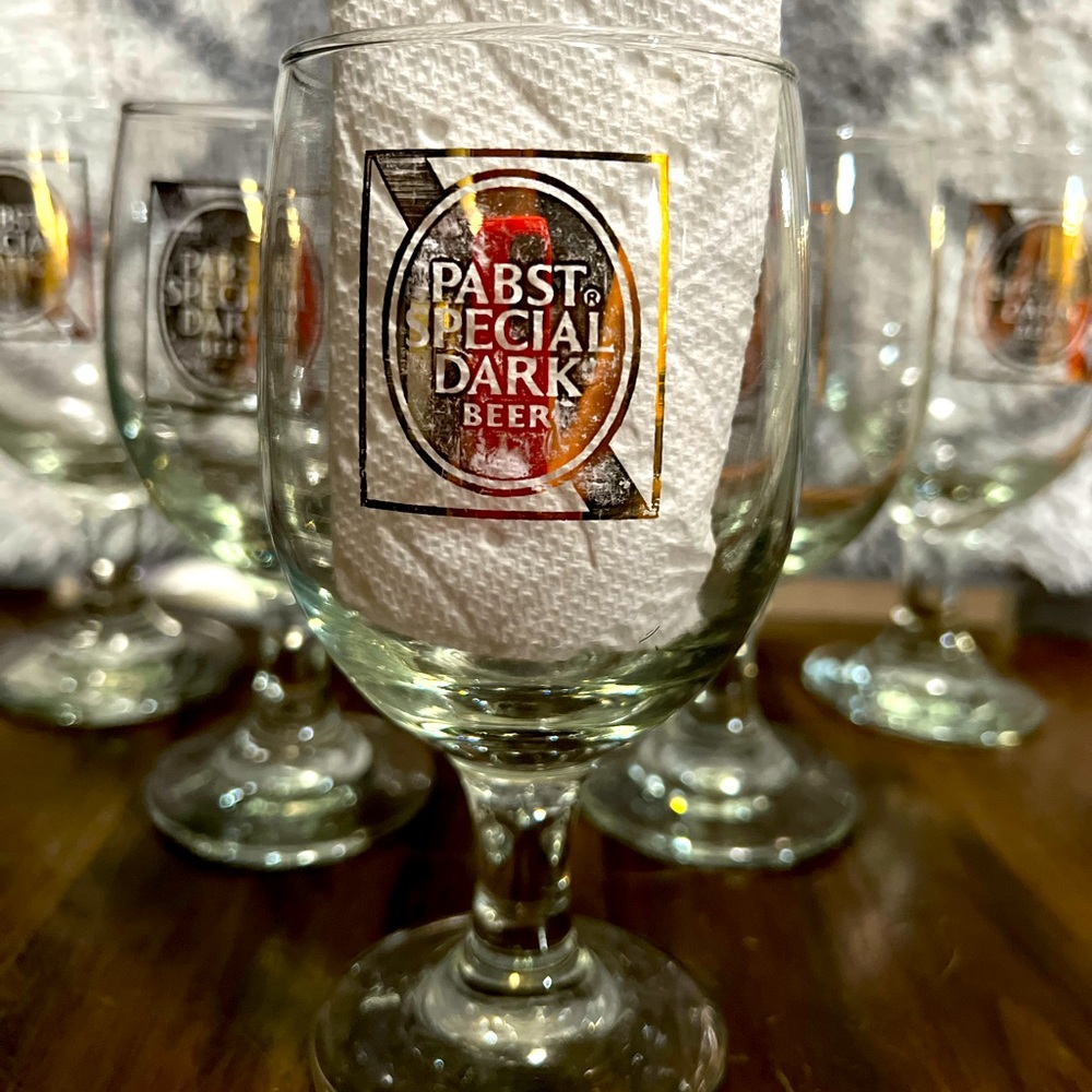 PABST Blue Ribbon Special Dark Stem Glass with Gold Logo - Rare
